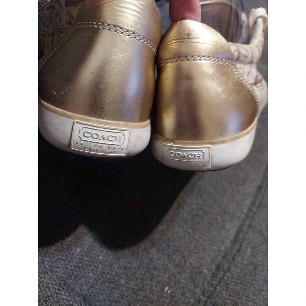 Coach Women's Size 8.5B Barrett Cream Gold Plaid Lace-Up Low Top Sneakers‎ Y2k